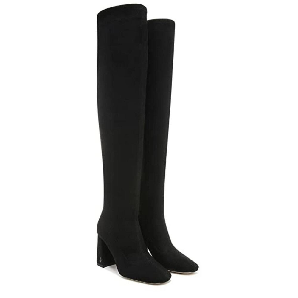 Sam Edelman Cosette Boots Women's US 6 Black Suede Squared Toe Block Heel ZAP865